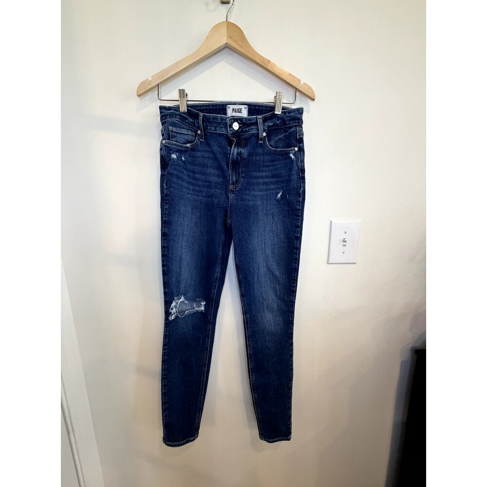 Paige Hoxton Ultra Skinny Jeans Womens 29 Mid Rise Blue Distressed Stretch